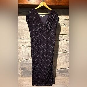 Evan Picone Elegant Blue with Red Polka Dot Dress, size 16